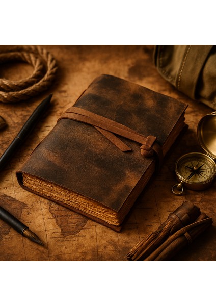 El Yapımı Hakiki Deri Vintage Defter / Özel Vintage Kağıt