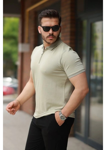Erkek Fermuarlı Yaka Kısa Kollu Tişört fiyatları
