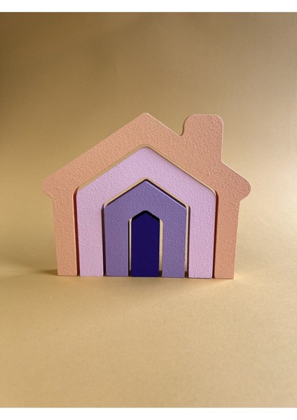 Mor Ahşap Eğitici Oyuncak Seti, 4 Parçalı Ev Şekli, Çocuklar Için Eğlenceli ve Öğretici
