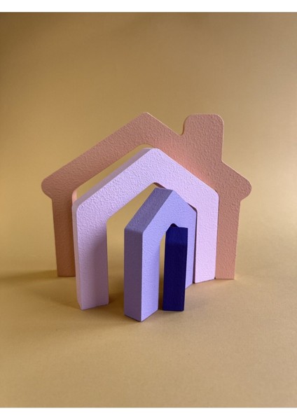 Mor Ahşap Eğitici Oyuncak Seti, 4 Parçalı Ev Şekli, Çocuklar Için Eğlenceli ve Öğretici modelleri