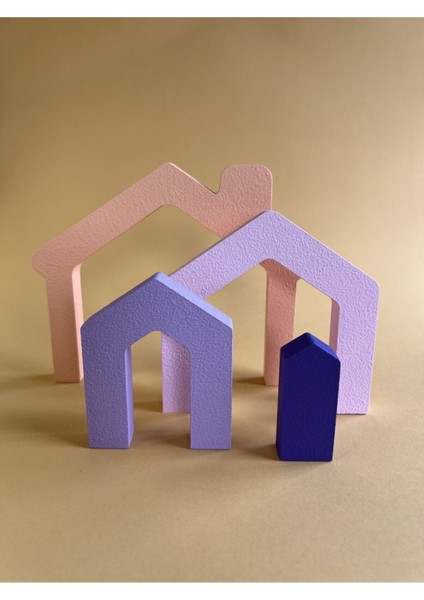Mor Ahşap Eğitici Oyuncak Seti, 4 Parçalı Ev Şekli, Çocuklar Için Eğlenceli ve Öğretici fırsatları
