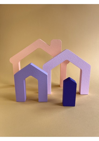 Mor Ahşap Eğitici Oyuncak Seti, 4 Parçalı Ev Şekli, Çocuklar Için Eğlenceli ve Öğretici indirimleri