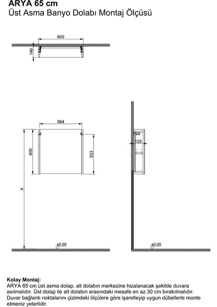 Arya 65 cm Siyah %100 Mdf Lavabolu Banyo Dolabı, Aynalı Üst Dolap modelleri