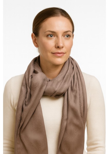 Bej Jakar Desenli Şal - Parlak Dokulu Şık Şal