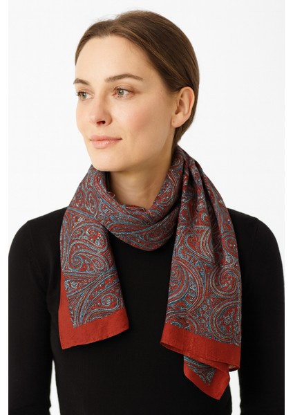 Kiremit Rengi Etnik Desenli Şal