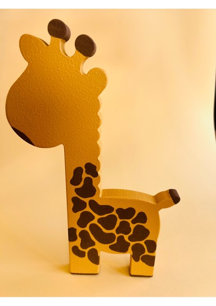 Sarı Kahverengi Ahşap Zürafa Oyuncak, Doğal ve Sevimli Çocuk Oyuncağı.