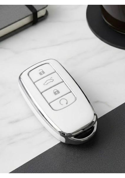 Chery Tiggo 8 Pro Omoda 5 Tiggo 7 Jaecoo Avantgarde 4 Buton Nano Anahtar Kılıfı Beyaz Gri