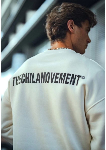 Kışlık Bisiklet Yaka Oversize Baskılı Sweatshirt - Beyaz