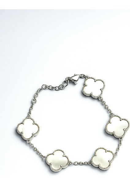 925 Ayar Gümüş Beyaz Yonca Kadın Bileklik fiyatları