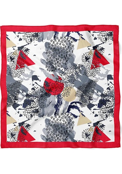 Soyut Geometrik Desenli Kırmızı Kenarlı Fular fiyatları
