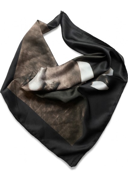 Atatürk Portre Desenli Siyah Kare Fular