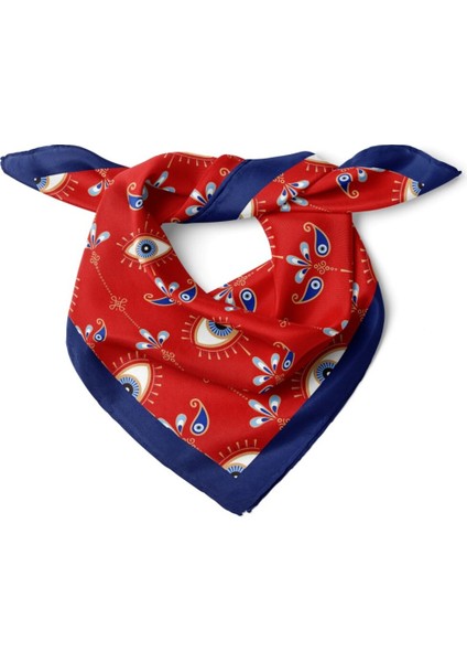 Kırmızı Mavi Göz Desenli Fular