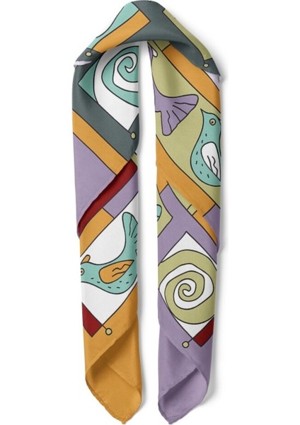 Renkli Kuş ve Geometrik Desenli Fular fiyatları