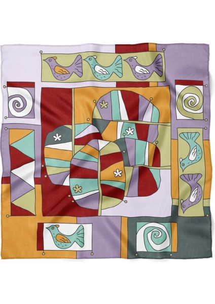 Renkli Kuş ve Geometrik Desenli Fular modelleri