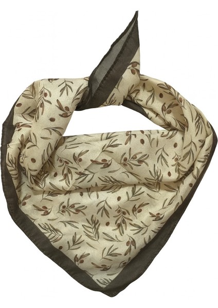 Krem Zemin Zeytin Dalı Desenli Kadın Fular