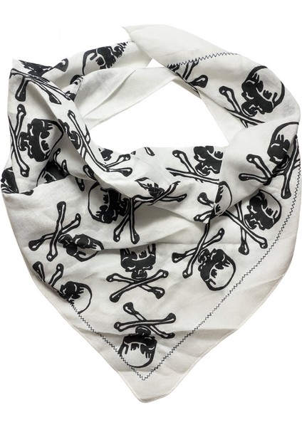 Siyah Beyaz Kafatası Desenli Fular