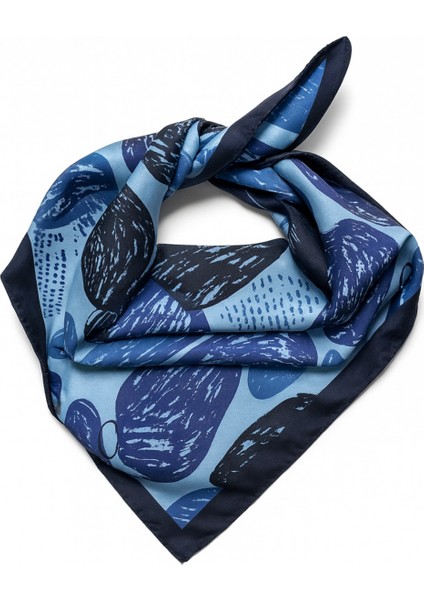 Mavi Tonlarda Soyut Desenli Kare Fular