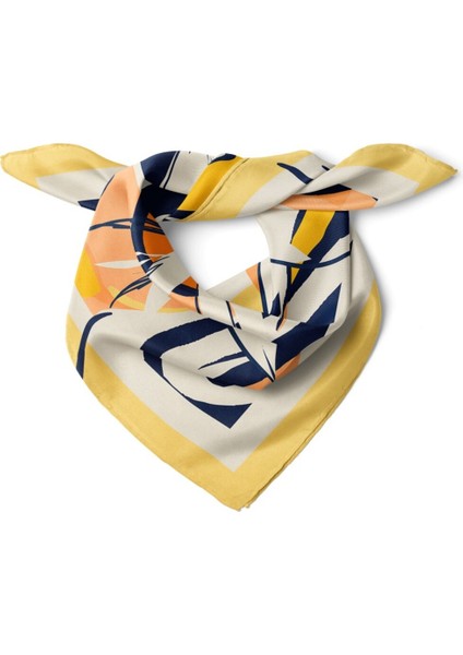 Sarı Kenarlı Çiçek Desenli Fular