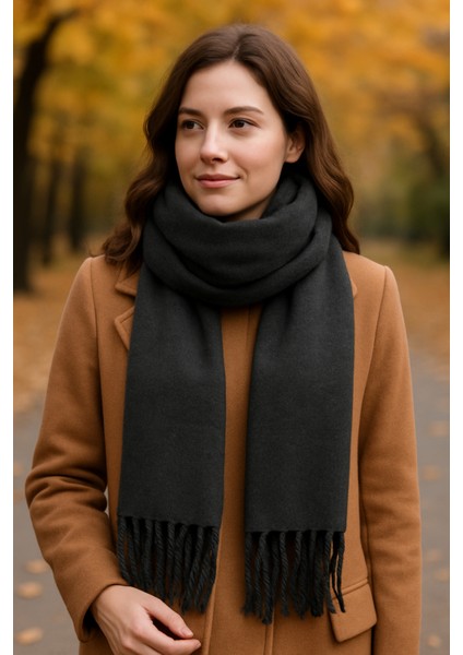 Kadın Antrasit Gri Püsküllü Soft Dokulu Şal