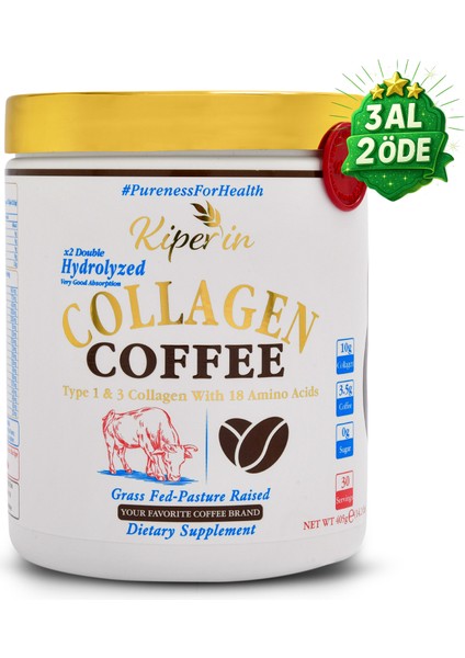 Coffee Collagen | Kahveli Çift Hidrolize %100 Saf ve Doğal Toz Kolajen Peptitler | 30 Günlük