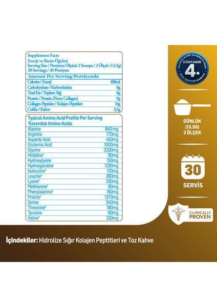 Coffee Collagen | Kahveli Çift Hidrolize %100 Saf ve Doğal Toz Kolajen Peptitler | 30 Günlük fiyatları