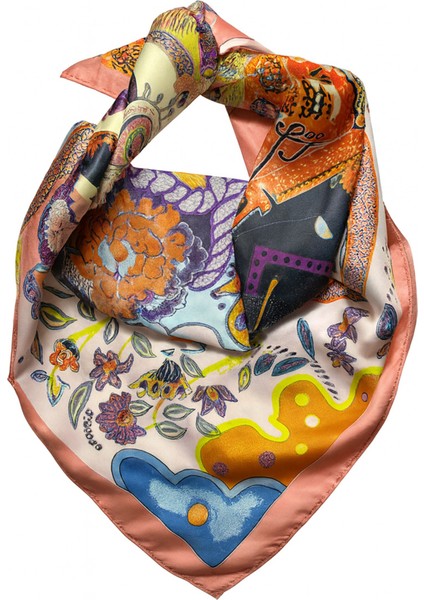 Renkli Sanatsal Desenli Ipeksi Fular