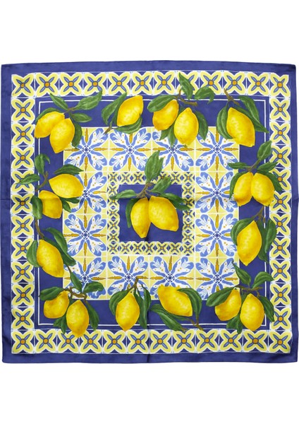 Lacivert Limon Desenli Akdeniz Stili Ipeksi Fular fiyatları