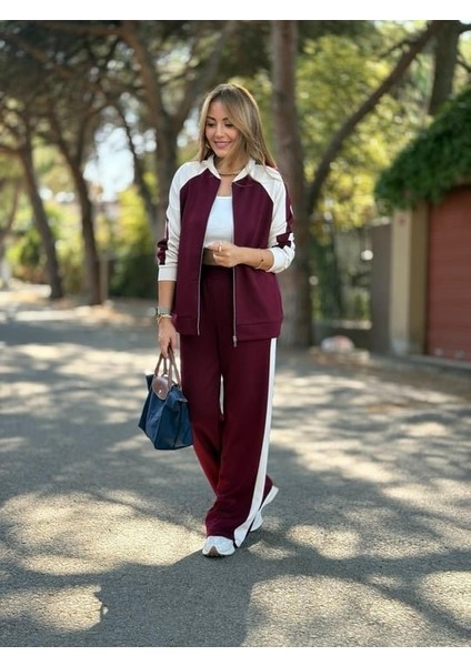 Kadın Hakim Yaka Şerit Detay Hırka ve Bol Paça Pantolon Ikili Takım fiyatları
