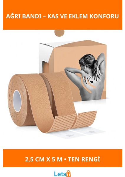 Esnek Suya Dayanıklı Ten Rengi Kinezyo Ağrı Bandı 2.5 cm x 5 M