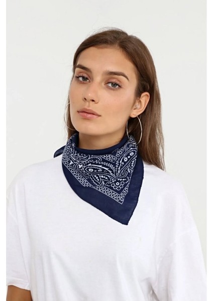 Lacivert Beyaz Paisley Desenli Bandana