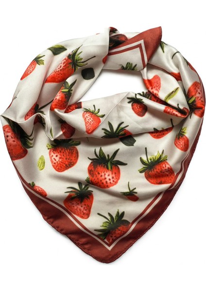 Kırmızı Kenarlı Çilek Desenli Kare Fular