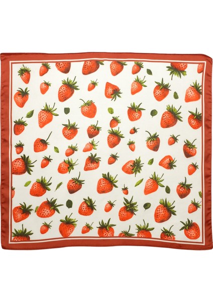 Kırmızı Kenarlı Çilek Desenli Kare Fular fiyatları