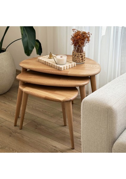 Masif Gerçek Kestane Ağacı Zigon Orta Sehpa Takımı