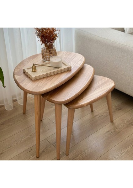 Masif Gerçek Kestane Ağacı Zigon Orta Sehpa Takımı fiyatları