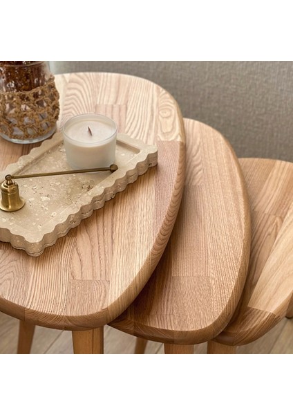 Masif Gerçek Kestane Ağacı Zigon Orta Sehpa Takımı fırsatları