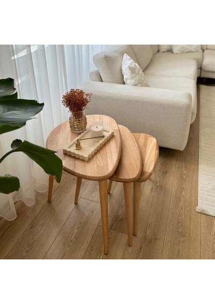 Masif Gerçek Kestane Ağacı Zigon Orta Sehpa Takımı