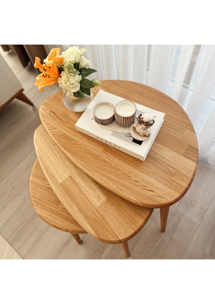 Masif Gerçek Kestane Ağacı Zigon Orta Sehpa Takımı