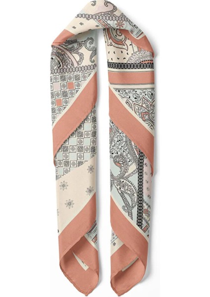 Patchwork Desenli Soft Tonlu Fular – Şeftali Kenarlı Ipeksi Şal Aksesuar fiyatları