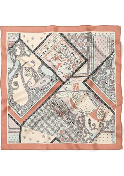 Patchwork Desenli Soft Tonlu Fular – Şeftali Kenarlı Ipeksi Şal Aksesuar modelleri