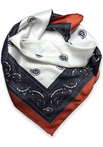 Lacivert Bordo Çerçeveli Arma Desenli Kare Fular