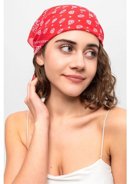 Kırmızı Beyaz Paisley Desenli Bandana