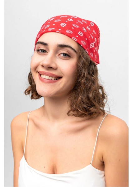 Kırmızı Beyaz Paisley Desenli Bandana