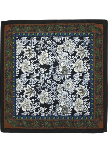 Lacivert Zemin Çiçek ve Paisley Desenli Kadın Fular fiyatları