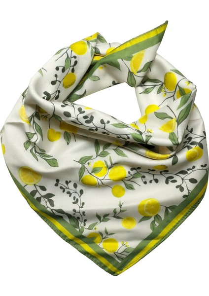 Limon Desenli Beyaz Kare Fular