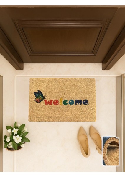 Farfalla Colorato 40X60 cm Coco Kapı Önü Paspası Renkli Kelebek