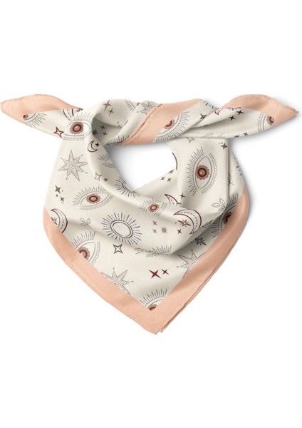 Bej Nazar Gözlü Ay Yıldız Desenli Fular