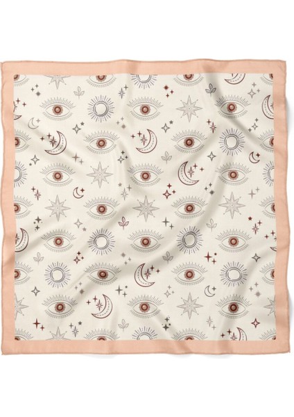 Bej Nazar Gözlü Ay Yıldız Desenli Fular modelleri