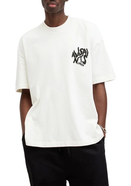 Erkek Baskılı Oversize T-Shirt - Beyaz