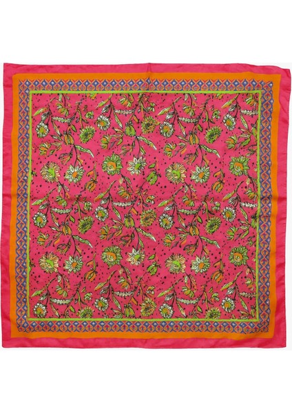 Pembe Zemin Çiçek Desenli Renkli Kare Fular fiyatları