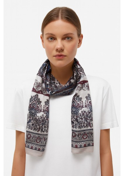 Krem Zeminli Etnik Desenli Şal